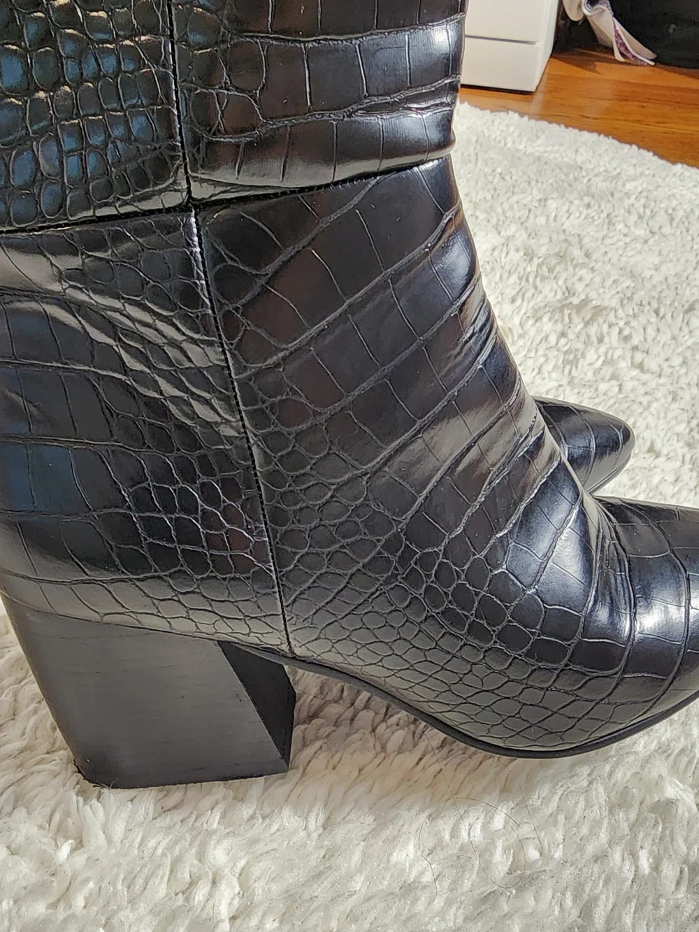 Bleecker & Bond Lyla Womens Boots 7M Black Croc Embossed Block Heel Tall Chic